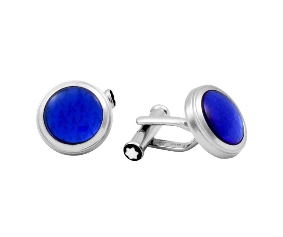 Montblanc Le Petit Prince Stainless Steel Cufflinks with Deep Blue Lacquer Inlay (New)