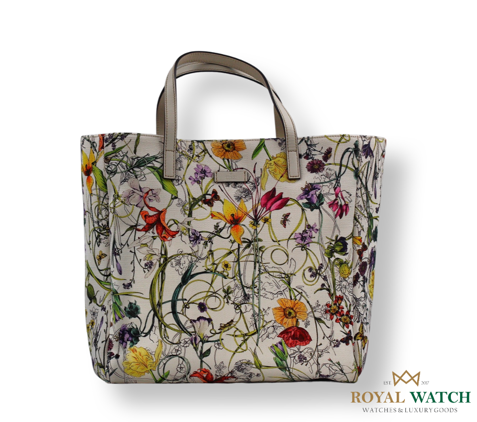 Gucci White Botanical Floral Tote Bag (Pre-Owned)