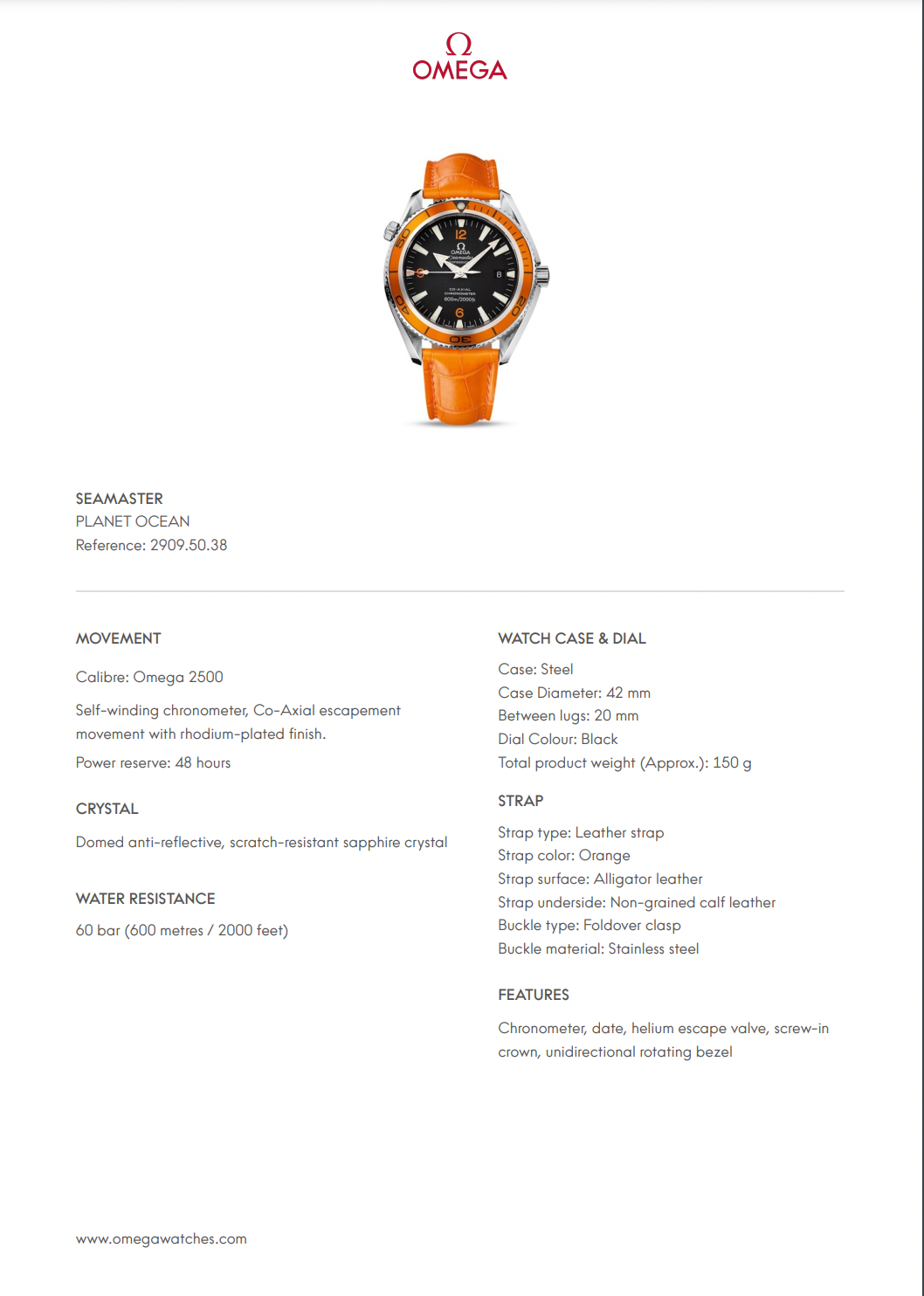 Omega Seamaster Planet Ocean 2909.50.38 (Pre-Owned)